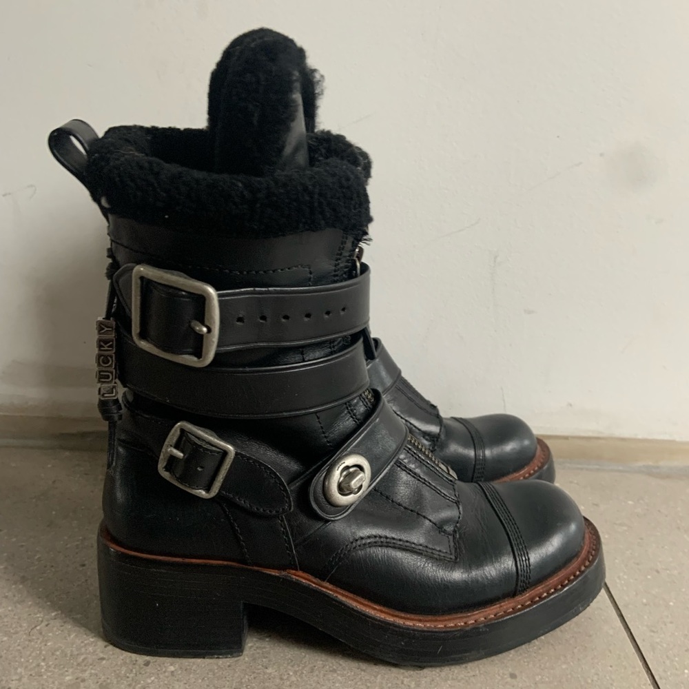 Coach Moto- Shearling trimmed biker boots